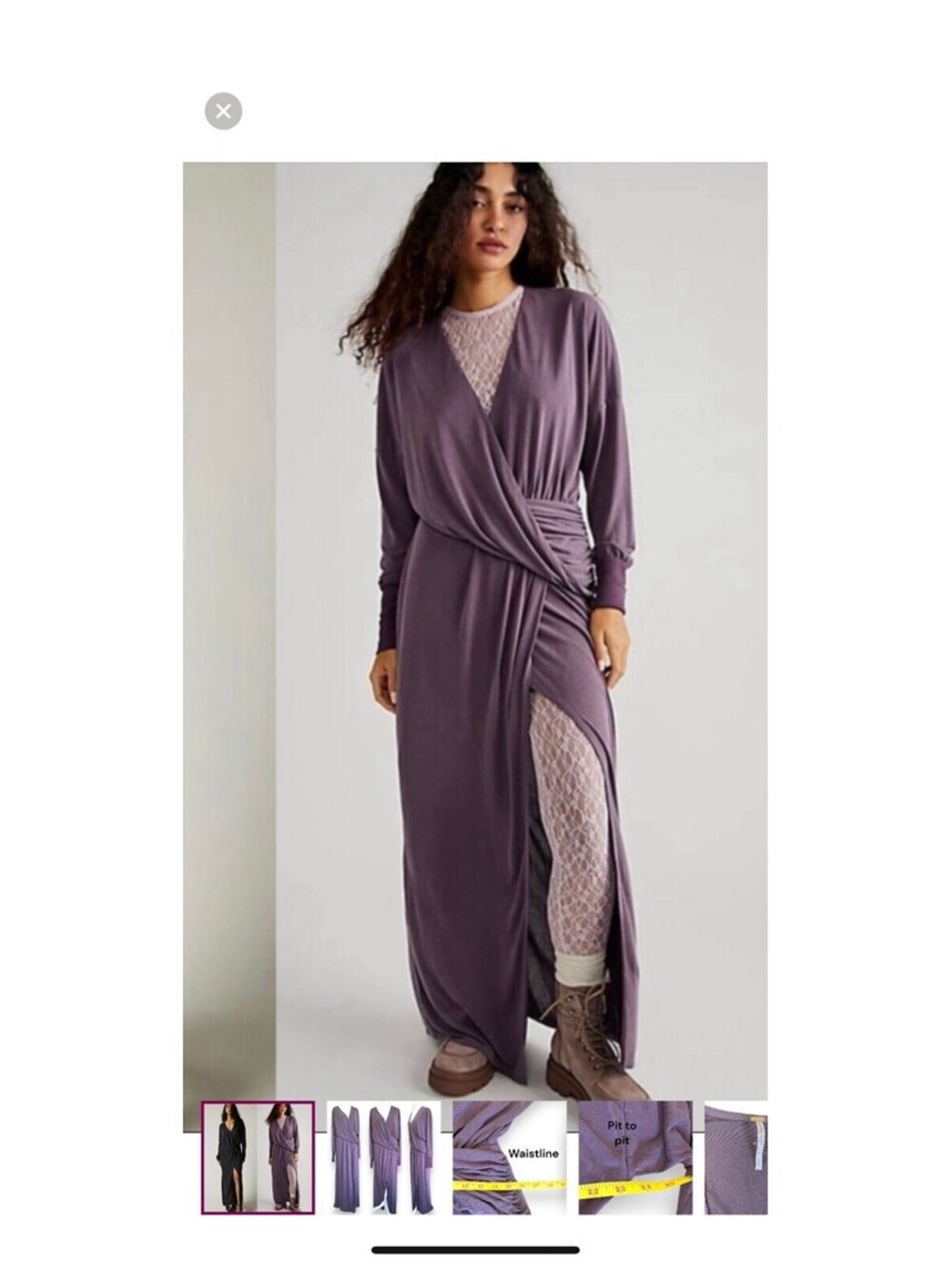 Free People Riley Cupra Wrap Maxi Dress Size Plum Purple Modal High Front Slit S